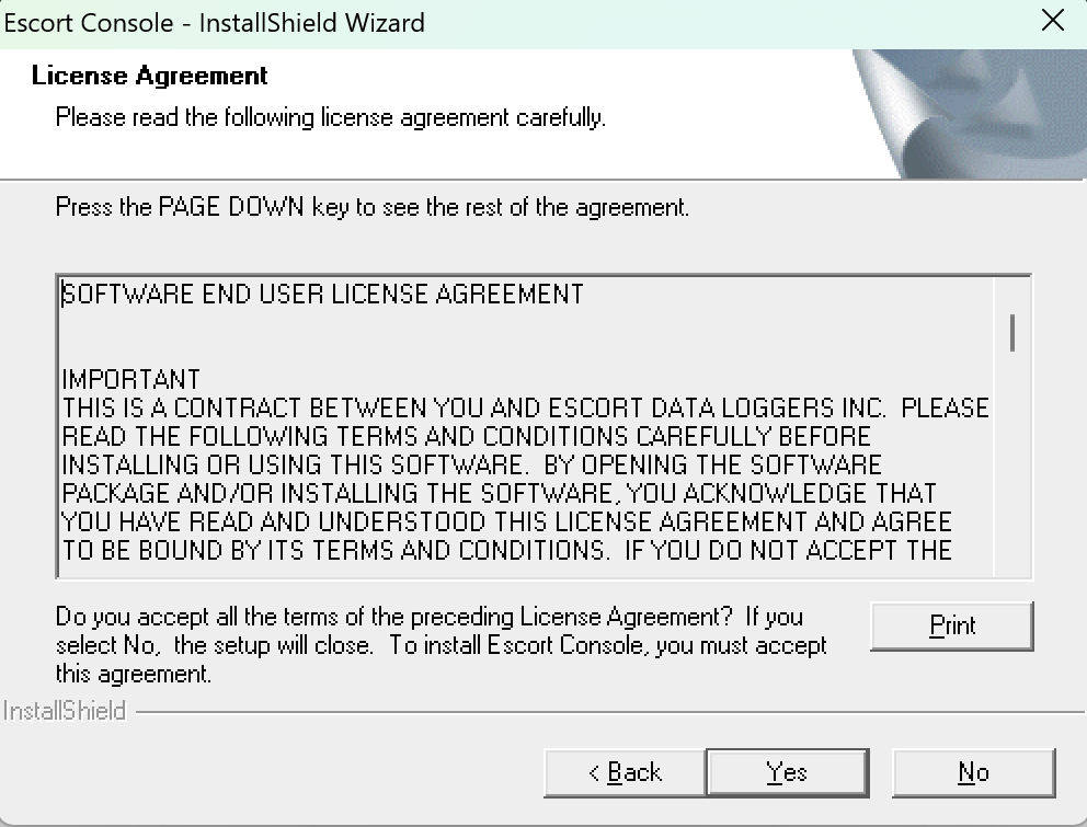 Escort Console 授權合約 License Agreement 按 Yes 同意|大元冷凍